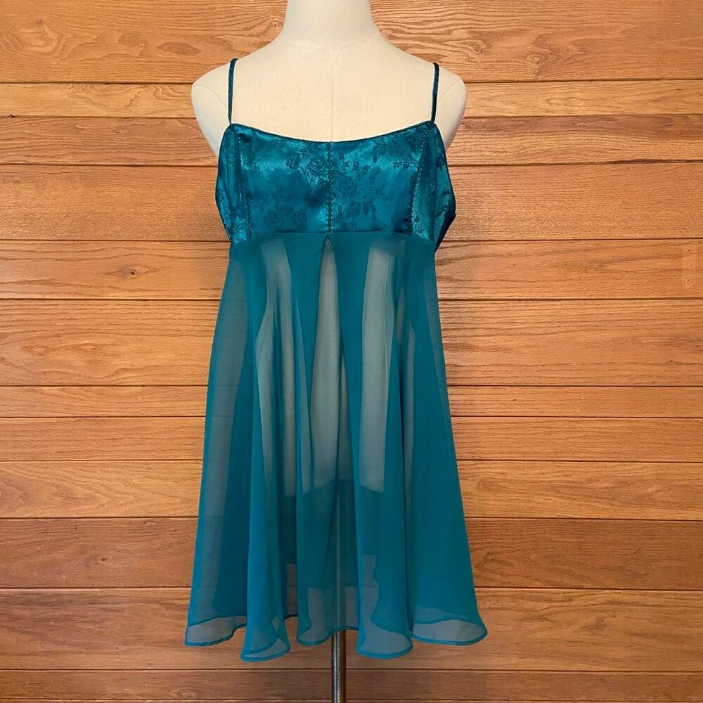 Y2K Victoria's Secret hunter green corset top sheer slip